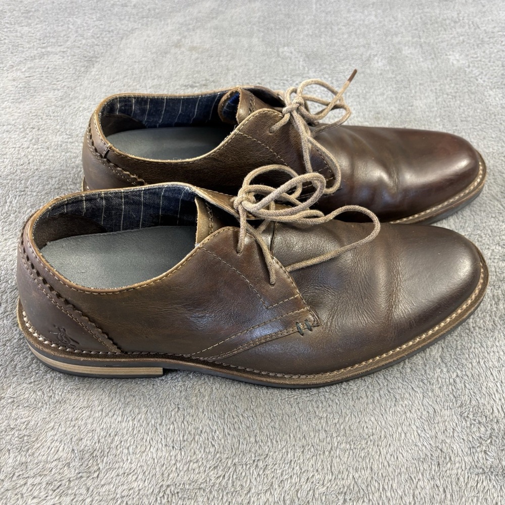 Original Penguin Derby Shoes Mens 11 Brown Leather Lace Up Pinstripe Lining Logo